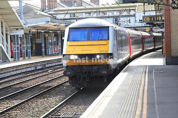 Greater Anglia mainline train at platform Ipswich railway station, Suffolk, England, UK