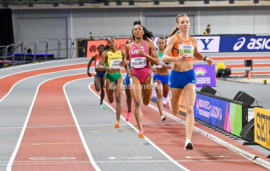 Glasgow, Scotland, UK, 01 March 2024. Femke BOL (NED) leads and goes on to win her Womens 400m heat during the World Indoor Athletics Championships at the Emirates Arena, Glasgow, Scotland, UK
