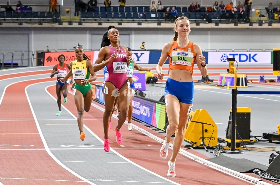 Glasgow, Scotland, UK, 01 March 2024. Femke BOL (NED) leads and goes on to win her Womens 400m heat during the World Indoor Athletics Championships at the Emirates Arena, Glasgow, Scotland, UK