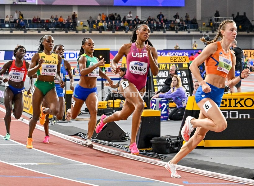 Glasgow, Scotland, UK, 01 March 2024. Femke BOL (NED) leads and goes on to win her Womens 400m heat during the World Indoor Athletics Championships at the Emirates Arena, Glasgow, Scotland, UK