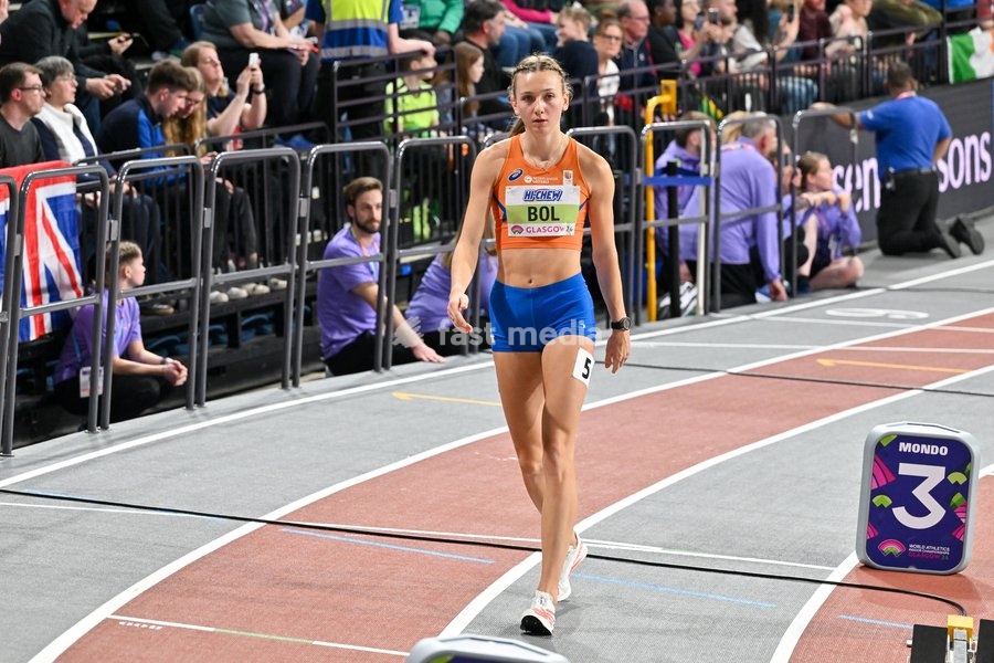 Glasgow, Scotland, UK, 02 March 2024. Femke BOL (NED) before the start of the Womens 400m Final during the World Indoor Athletics Championships at the Emirates Arena, Glasgow, Scotland, UK