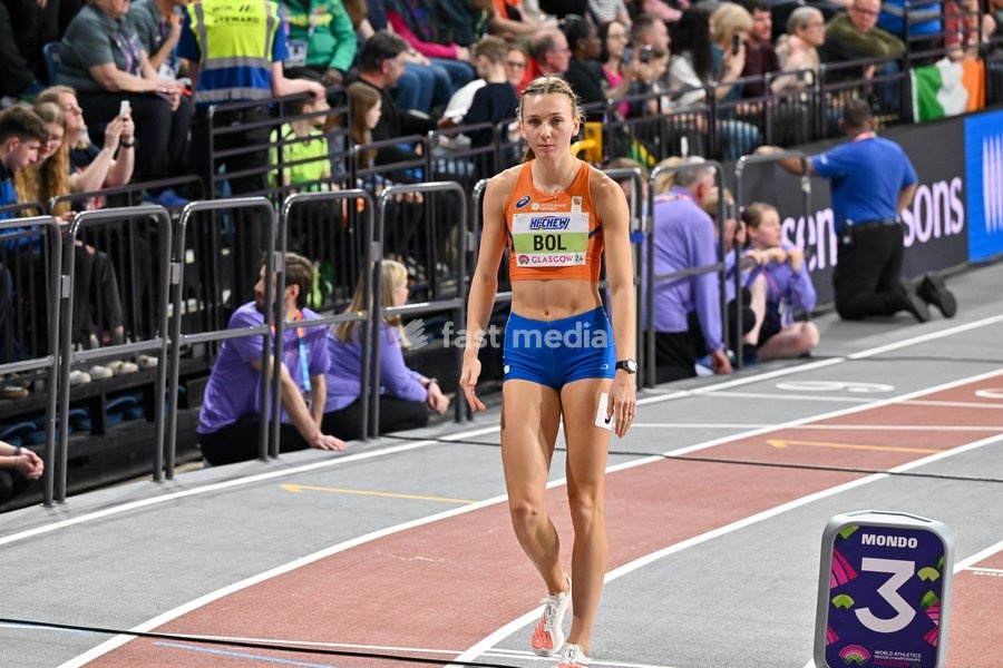 Glasgow, Scotland, UK, 02 March 2024. Femke BOL (NED) before the start of the Womens 400m Final during the World Indoor Athletics Championships at the Emirates Arena, Glasgow, Scotland, UK