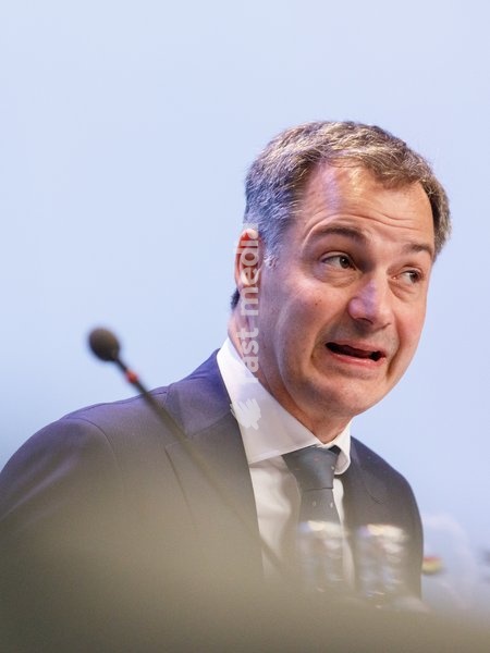 Prime Minister Alexander De Croo pictured during a press conference after a Minister's Kern meeting of the Federal Government to discuss the revision of the Constitution, Friday 03 May 2024 in Brussels