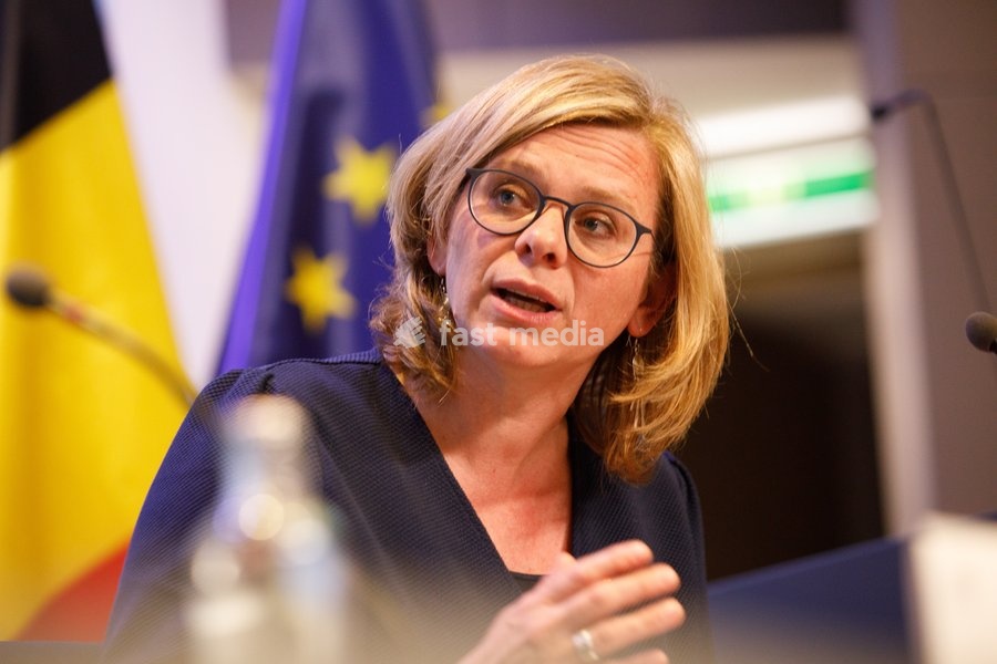 State secretary for gender equality and diversity Marie-Colline Leroy pictured during a press conference after a Minister's Kern meeting of the Federal Government, Friday 17 May 2024 in Brussels