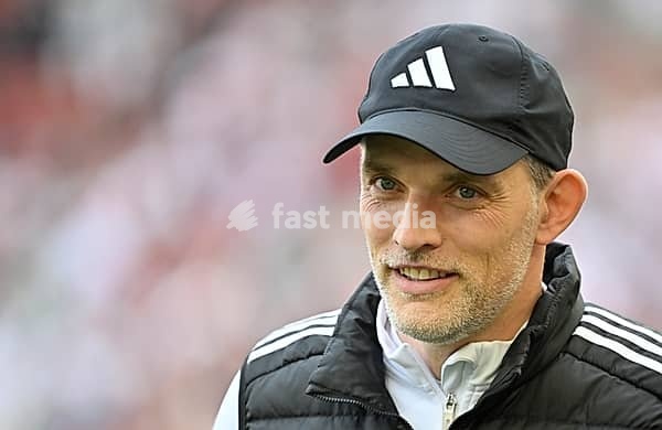 Coach Thomas Tuchel FC Bayern Munich FCB Portrait, Adidas, Logo, smiles, MHPArena, MHP Arena Stuttgart, Baden-Württemberg, Germany, Europe