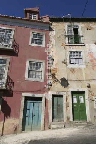 Historic house fronts, Alfama old town, Lisbon, Portugal, Europe