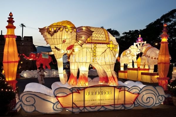 Elephant decorations for the Yee Ping and Loi Krathong festival in Chiang Mai, Thailand, Asia