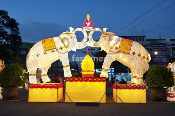 Elephant decorations for the Yee Ping and Loi Krathong festival in Chiang Mai, Thailand, Asia