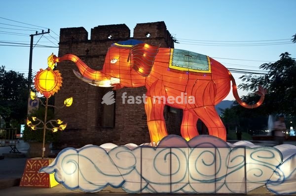 Elephant decorations for the Yee Ping and Loi Krathong festival in Chiang Mai, Thailand, Asia