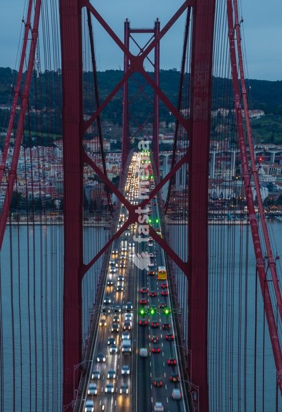 Ponte 25 de Abril bridge over the Tagus River in Lisbon, Portugal