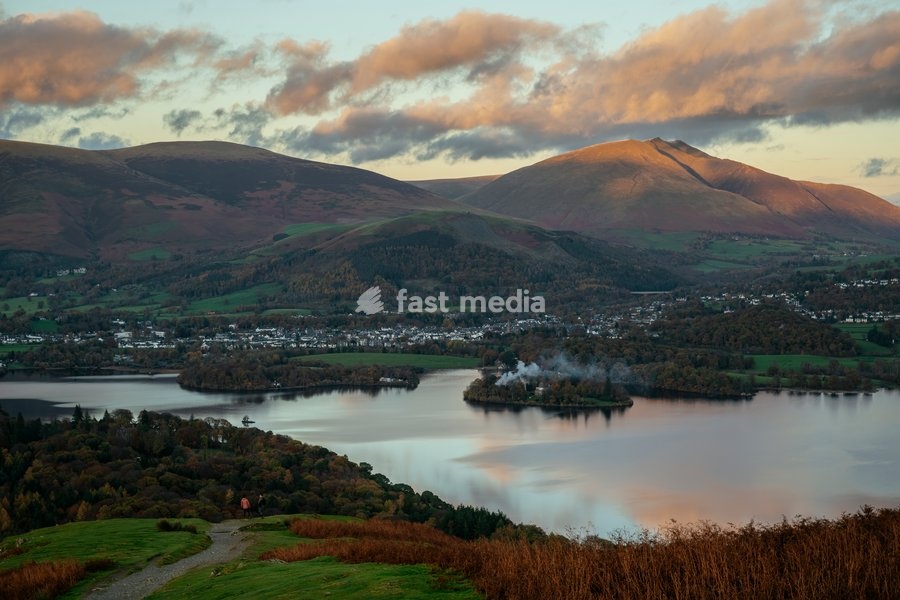 View from Cat Bells over Derwentwater. Lake District, Cumbria, England, UK