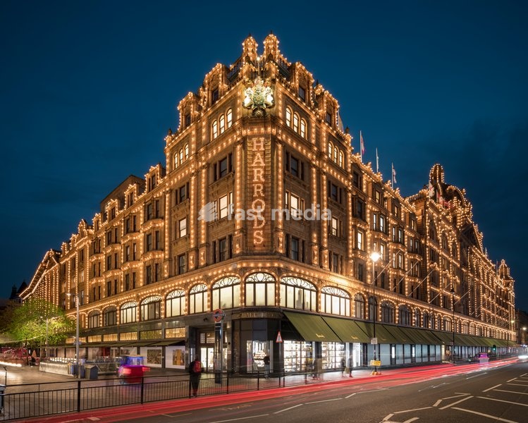 Exterior of Harrods Store, Knightsbridge, West London, UK