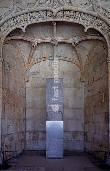 Cenotaph in honour of the poet and writer Fernando Pessoa, Hieronymite monastery Mosteiro dos Jerónimos, also known as Mosteiro de Belém, Belém, Lisbon, Portugal, Europe