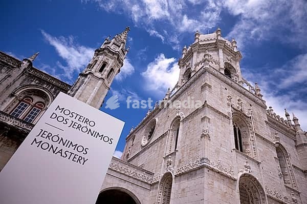 Sign for the Hieronymite monastery Mosteiro dos Jerónimos, also known as Mosteiro de Belém, Belém, Lisbon, Portugal, Europe