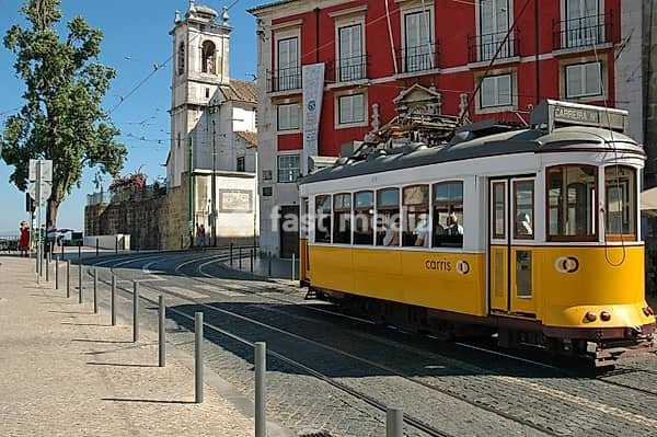 Yellow Tram in Alfama, Lisbon
