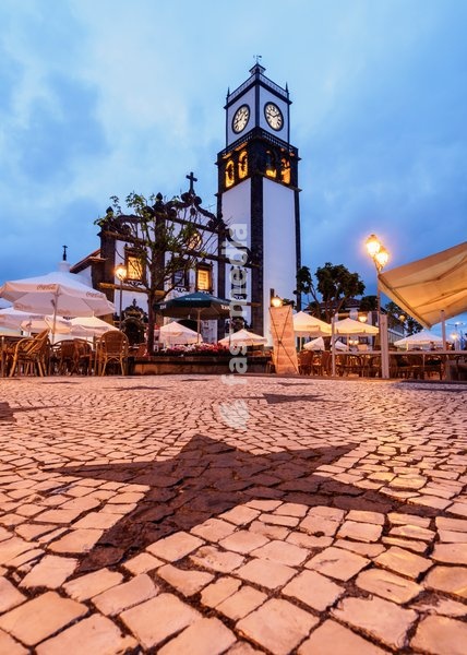 Main Church, twilight, Ponta Delgada, Sao Miguel Island, Azores, Portugal, Atlantic, Europe