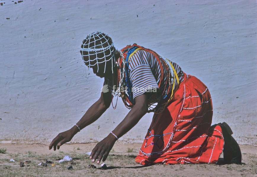 A Basotho medicine man dressed in traditional attire