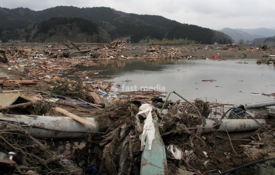 (110315) -- RIKUZEN-TAKATA, March 15, 2011 () -- Photo taken on March 15, 2011 shows the city of Rikuzen-Takata, one of the cities worst hit by Friday's 9 Magnitude quake and ensuing tsunami, Iwate Prefecture, Japan