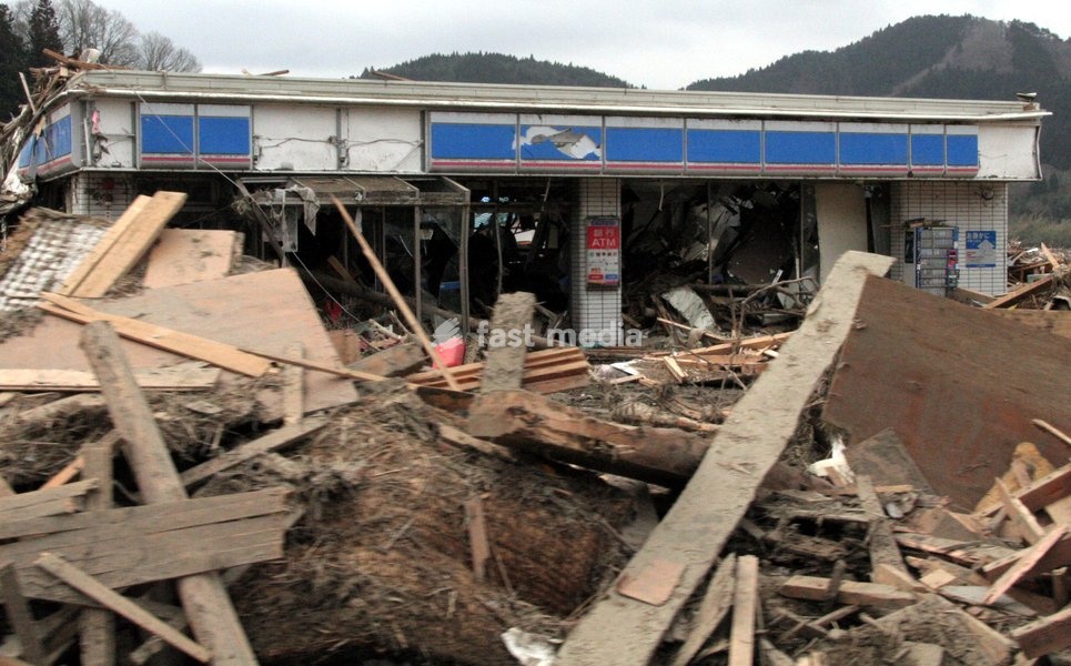 (110315) -- RIKUZEN-TAKATA, March 15, 2011 () -- Photo taken on March 15, 2011 shows a damaged supermarket in the city of Rikuzen-Takata, one of the cities worst hit by Friday's 9 Magnitude quake and ensuing tsunami, Iwate Prefecture, Japan