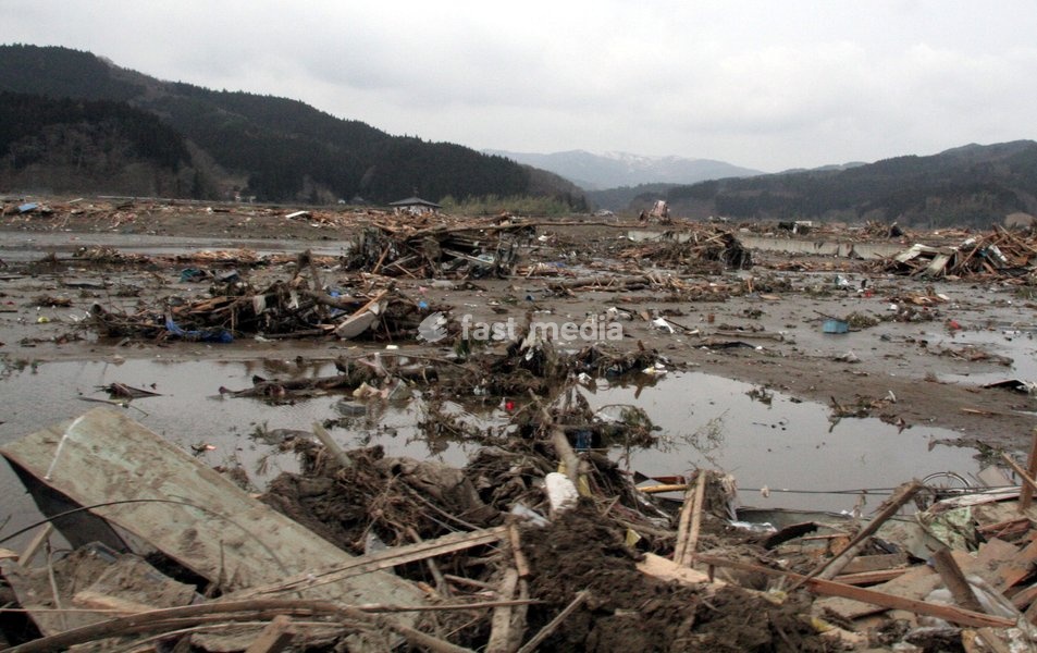(110315) -- RIKUZEN-TAKATA, March 15, 2011 () -- Photo taken on March 15, 2011 shows the city of Rikuzen-Takata, one of the cities worst hit by Friday's 9 Magnitude quake and ensuing tsunami, Iwate Prefecture, Japan