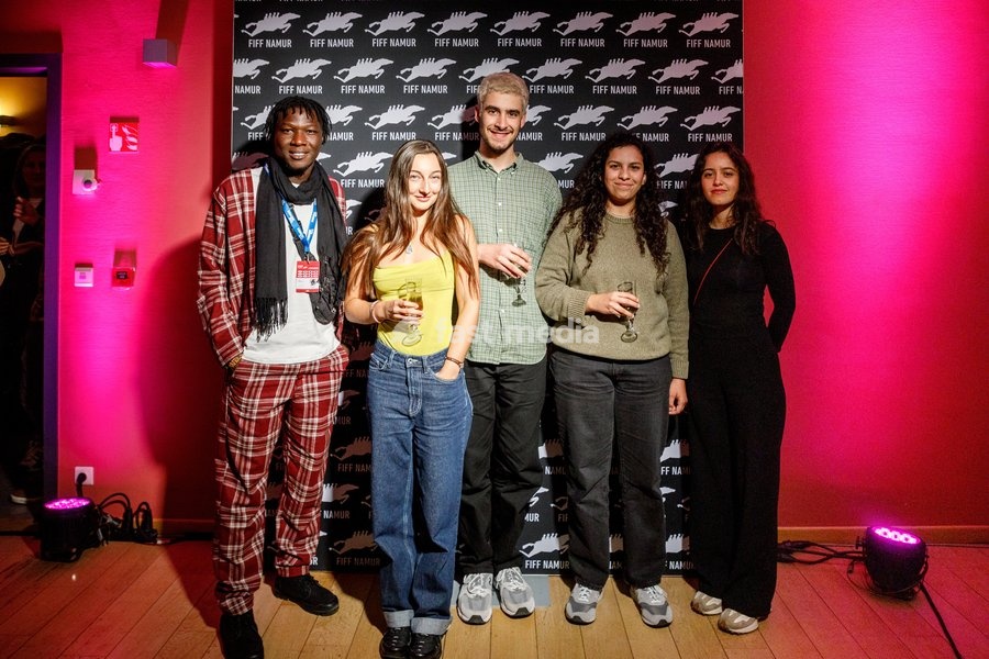 Sara Gadiaga, Laure Larguier, Victor Ducasse, Maria Alejendra Rodriguez and Ines Lehaire pose for the photographer during the closing night of the 39th edition of the Festival International du Film Francophone de Namur (FIFF) (27/09-04/10), Friday 04 October 2024 in Namur. After the Bayard awards…