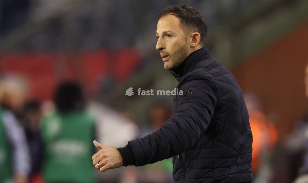 Belgium's head coach Domenico Tedesco gestures during a soccer game between Belgian national soccer team Red Devils and France, match 4 (out of 6) in the League A Group 2 of the UEFA Nations League 2025 competition, Monday 14 October 2024 in Brussels
