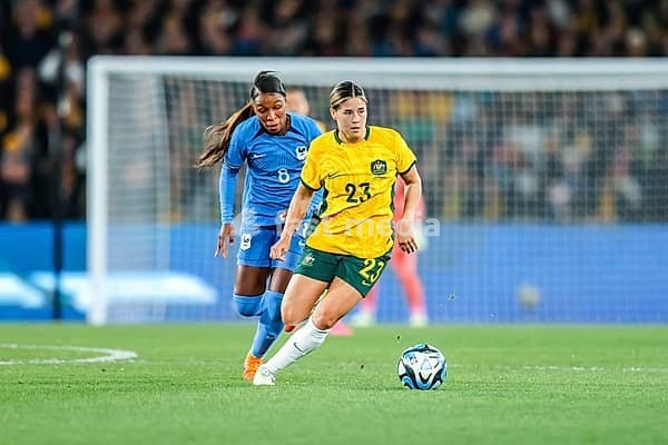 MELBOURNE, AUSTRALIA, JULY 14 : Kyra Cooney-Cross of Australia as Australia plays France in the World Cup 2023 Send Off friendly match on 14th July 2023