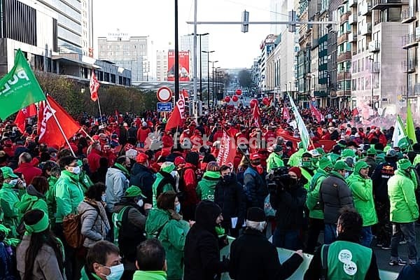 Brussels Capital Region, Belgium, 12 06 2021, National strike for welfare, social security and against poverty and high energy prices, Europe
