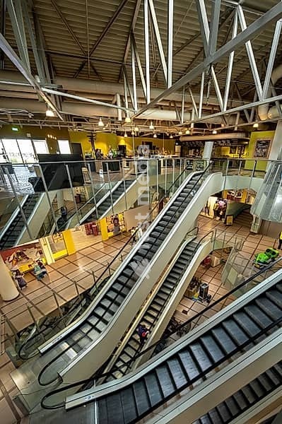 Shopping centre, the Fenepark, top floor with escalators, Kempten, Allgäu, Bavaria, Germany, Europe
