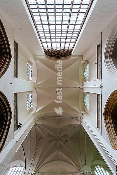 Stralsund, Germany, July 31, 2019: Interior view of the nave of St. Mary Church, Europe