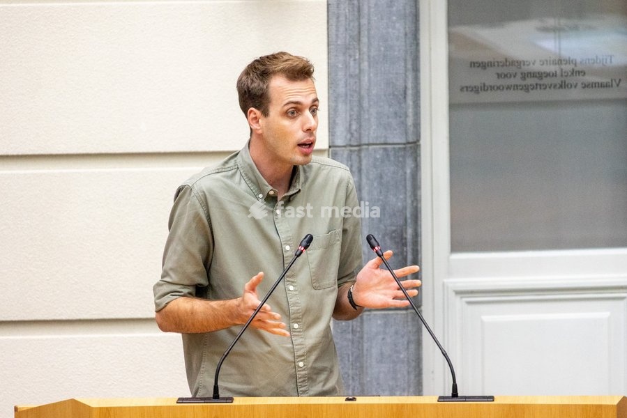 PVDA's Jos D'Haese pictured during a plenary session of the Flemish Parliament in Brussels, Wednesday 23 October 2024