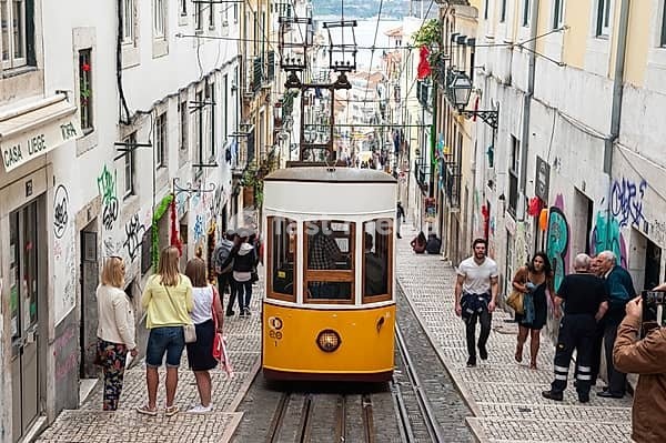 10.06.2018, Lisbon, Portugal, Europe, Tramway Ascensor da Bica also known as Bica Funicular in the historic centre of the Portuguese capital, Europe