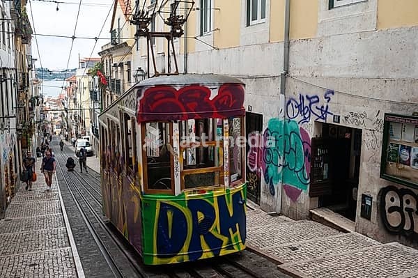 11.06.2018, Lisbon, Portugal, Europe, Tramway Ascensor da Bica also known as Bica Funicular in the historic centre of the Portuguese capital, Europe