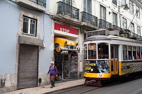10.06.2018, Lisbon, Portugal, Europe, A tram in the historic Bairro Alto district of the Portuguese capital, Europe