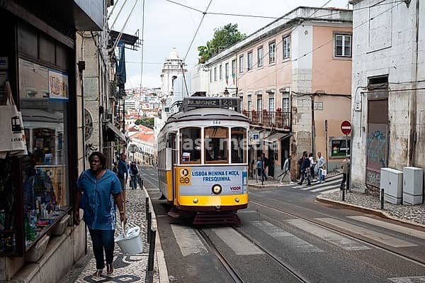 10.06.2018, Lisbon, Portugal, Europe, A tram in the historic Bairro Alto district of the Portuguese capital, Europe