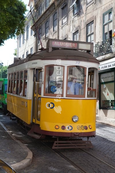 Tram in the Alfama district, Lisbon, Portugal, Europe
