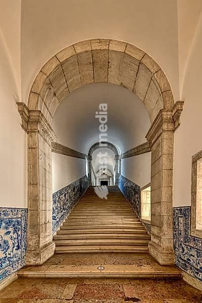 Church and Monastery of Sao Vicente de Fora, Cloister gallery with azulejo painted tiles, Lisbon, Portugal, Europe