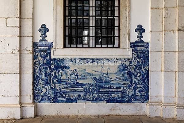 Church and Monastery of Sao Vicente de Fora, Panel of Azulejo tiles in the Cloister, Lisbon, Portugal, Europe