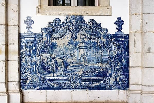 Church and Monastery of Sao Vicente de Fora, Panel of Azulejo tiles in the Cloister, Lisbon, Portugal, Europe