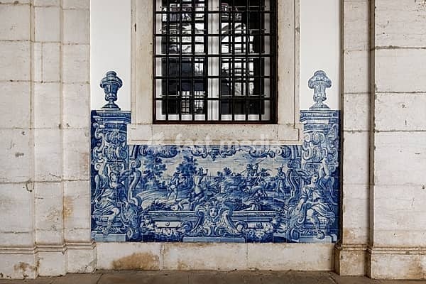 Church and Monastery of Sao Vicente de Fora, Panel of Azulejo tiles in the Cloister, Lisbon, Portugal, Europe