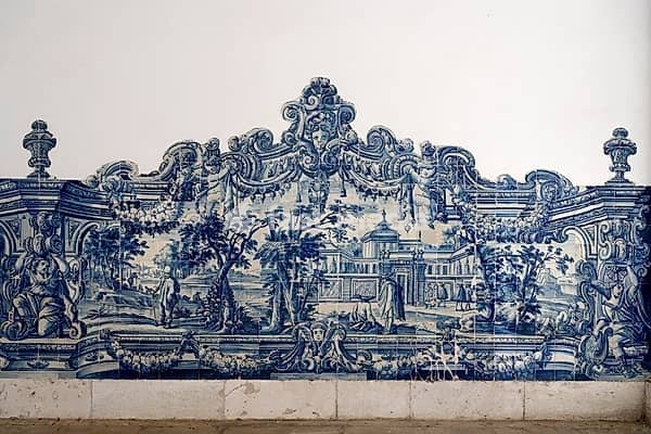 Church and Monastery of Sao Vicente de Fora, Panel of Azulejo tiles in the Cloister, Lisbon, Portugal, Europe