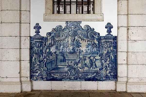 Church and Monastery of Sao Vicente de Fora, Panel of Azulejo tiles in the Cloister, Lisbon, Portugal, Europe