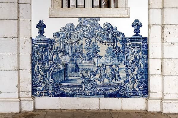 Church and Monastery of Sao Vicente de Fora, Panel of Azulejo tiles in the Cloister, Lisbon, Portugal, Europe