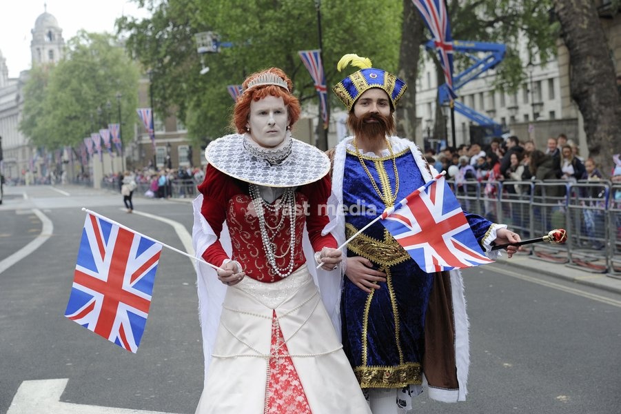 The Wedding of His Royal Highness Prince William of Wales and Catherine Middleton at Westminster Abbey, London. Public waiting for the wedding in Whitehall
