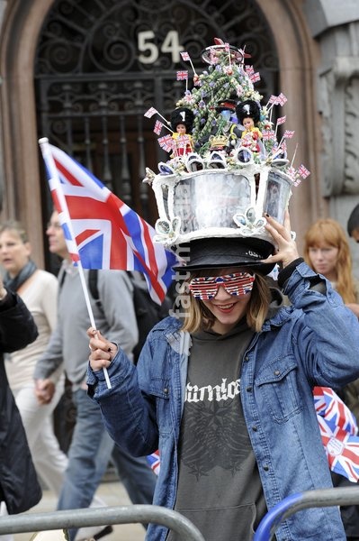 The Wedding of His Royal Highness Prince William of Wales and Catherine Middleton at Westminster Abbey, London. Georgia Whitehouse wearing a hat by Millner Chito Salarza-Grant