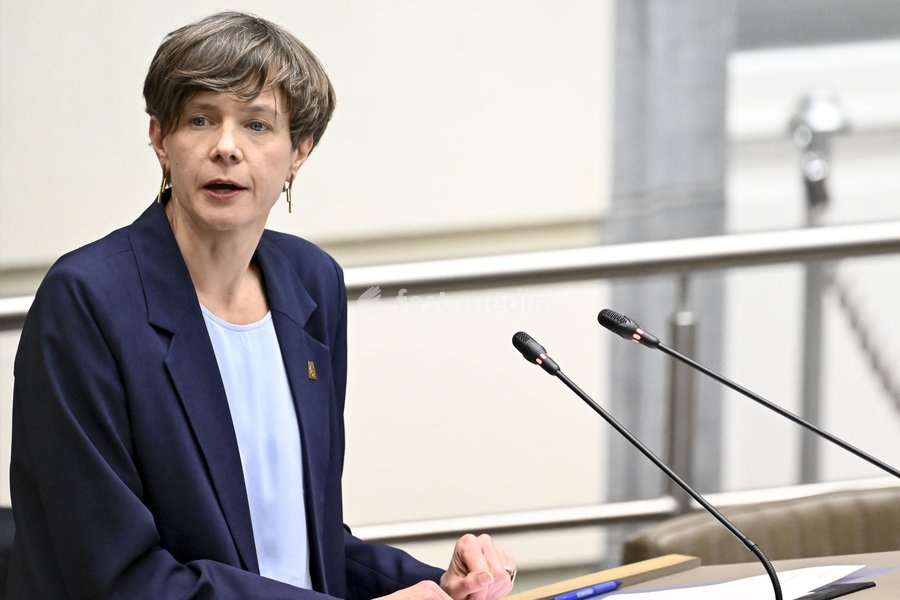 N-VA Cieltje Van Achter pictured during a plenary session of the Flemish Parliament in Brussels, Wednesday 13 November 2024