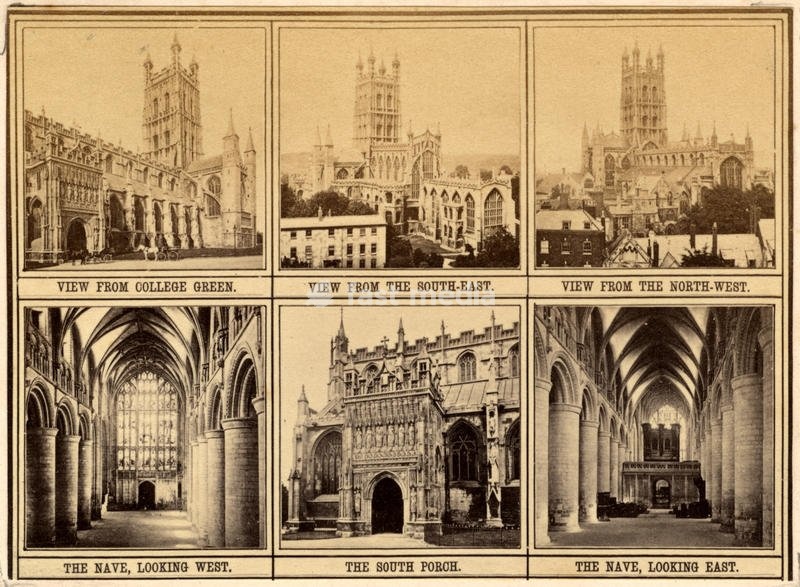 1890 ca , Gloucester , Gloucestershire , GREAT BRITAIN : The GLOUCESTER CATHEDRAL Church of St Peter and the Holy and Indivisible Trinity . It originated in 678 or 679 with the foundation of an abbey dedicated to Saint Peter ( dissolved by King Henry VIII ). - ENGLAND - GRAND BRETAGNA - VIEW - FOTO…