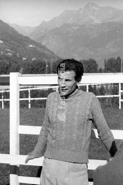 Portrait of British group captain and aviator Peter Townsend during a horse show. Merano, 1955