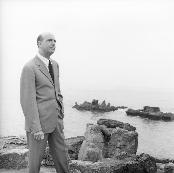 The last King of Italy Umberto II (Umberto Nicola Tommaso Giovanni Maria di Savoia) in exile in Cascais looking at the sea from a cliff. Cascais, 1960s