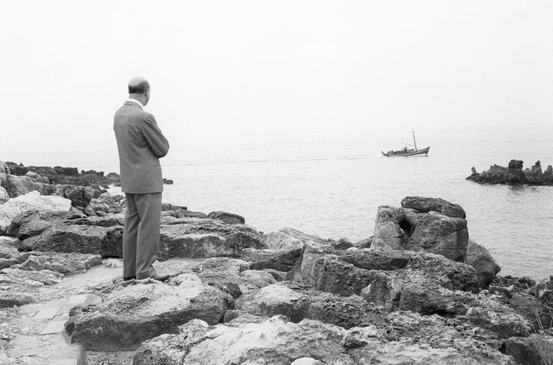 The last King of Italy Umberto II (Umberto Nicola Tommaso Giovanni Maria di Savoia) in exile in Cascais looking at the sea from a cliff. Cascais, 1960s